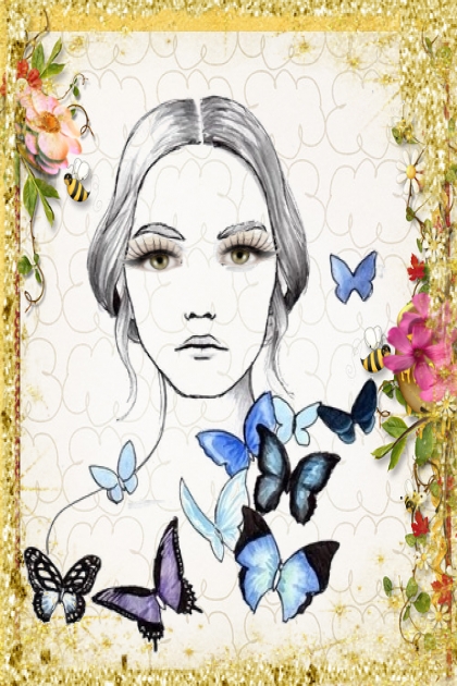A girl with blue butterflies