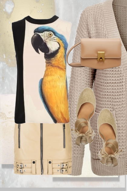 Outfit with a yellow parrot- Модное сочетание