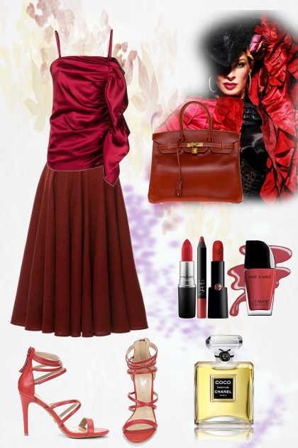 Outfit in wine red- Модное сочетание