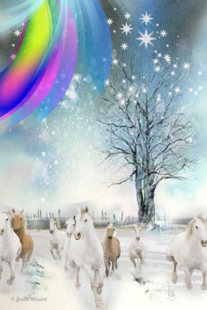 White horses among white snow- Fashion set