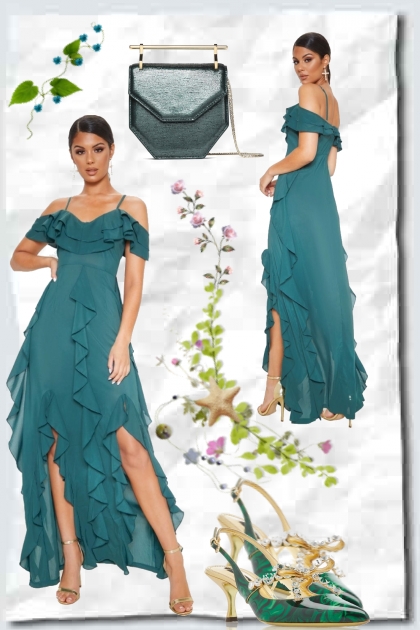 Green party dress- Модное сочетание