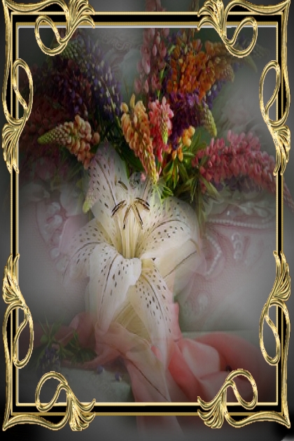 Flowers in golden frame- Fashion set