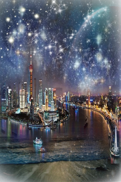Starry sky above the harbour- Fashion set