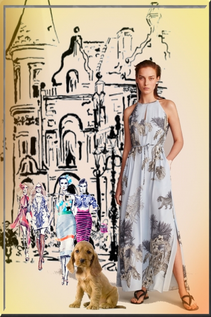Girl with her dog in town- combinação de moda