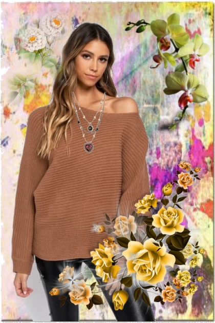 A girl in a brown pullover- Modna kombinacija