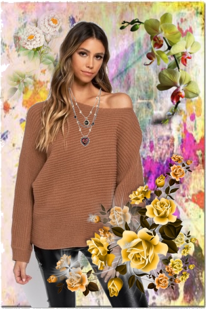 A girl in a brown pullover- Combinazione di moda