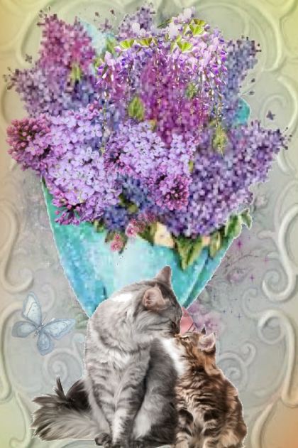 Cats and lilacs