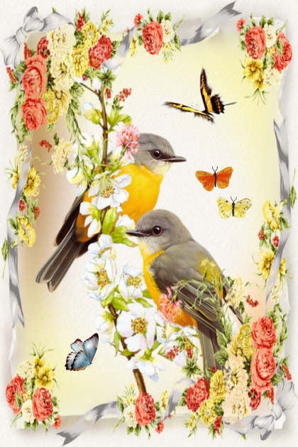 Birds among flowers