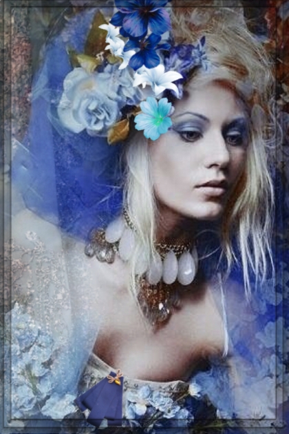 A blonde with blue flowers- combinação de moda