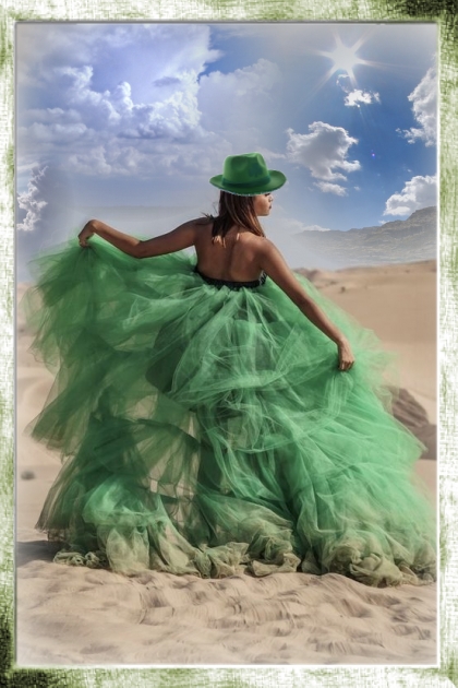 Green flounce dress- Модное сочетание