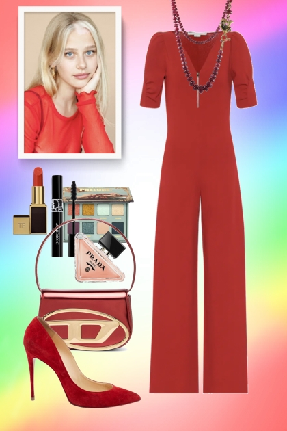 Red overalls 3- Модное сочетание