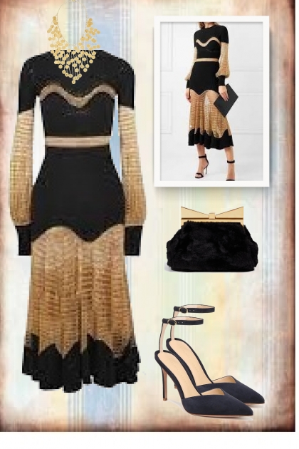 Evening dress in gold and black- Modekombination