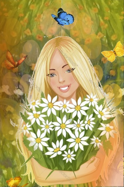 A girl with a bunch of flowers 2- Модное сочетание