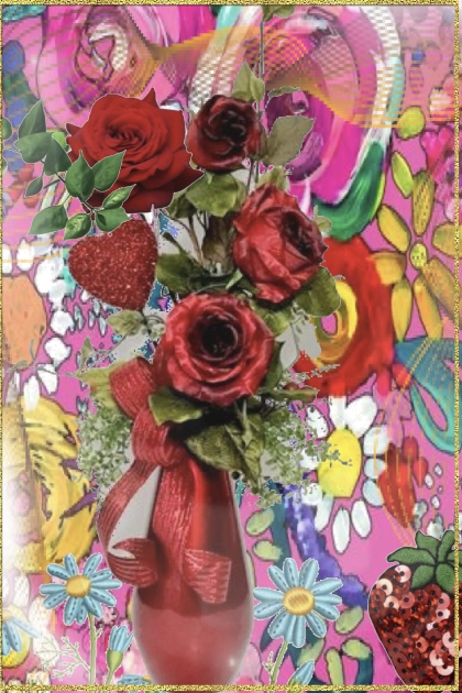 Flowers in a red vase- Kreacja