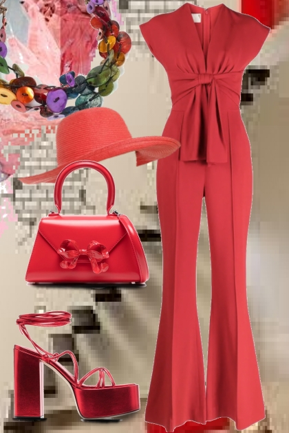 Red overalls 22- combinação de moda