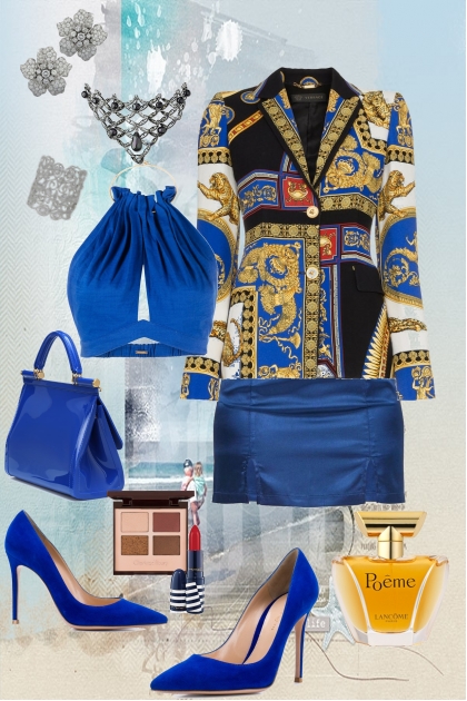 Blue silk outfit- Модное сочетание