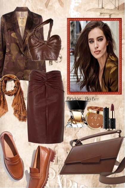 Brown leather outfit- Combinaciónde moda