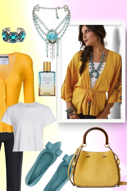 Casual outfit with turquoise bijou- Kreacja