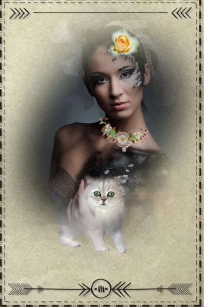 A girl with a white kitten- Modekombination
