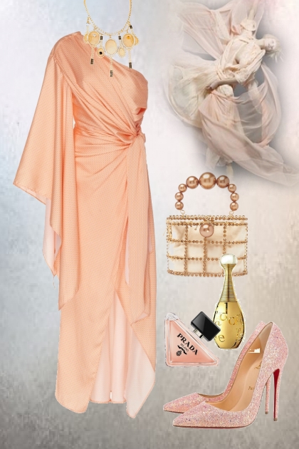 Peach coloured outfit- combinação de moda
