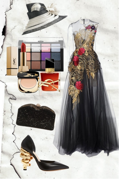 A dress with gold embroidery- Combinaciónde moda
