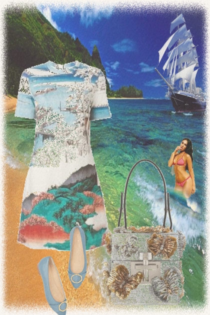 Blue sea and orange sand- Combinazione di moda
