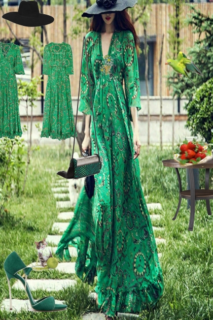 Floral print in green- Modna kombinacija