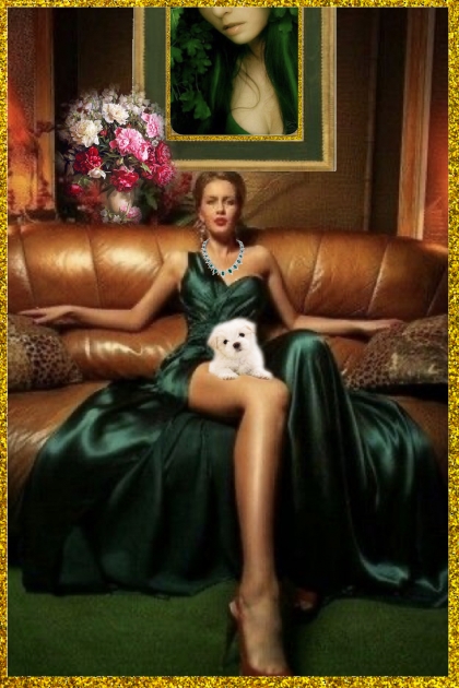 Lady in a green evening dress- Модное сочетание