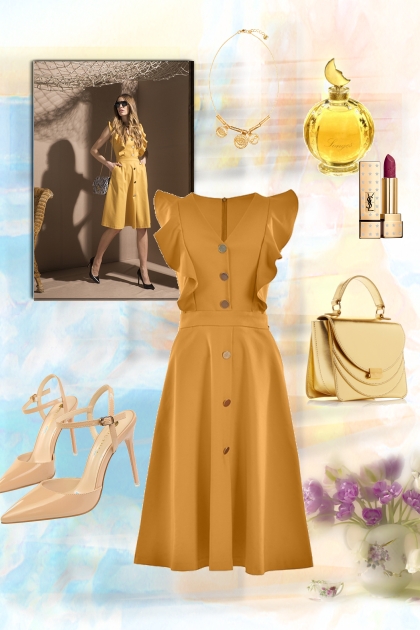 Yellow flounce dress- Modekombination