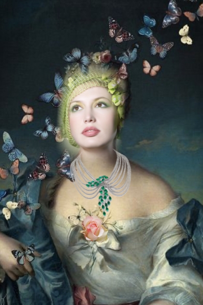 Lady with a flock of butterflies