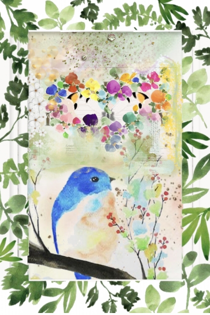 Blue bird among flowers 2- Kreacja