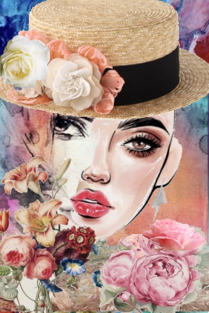 A straw hat with flowers- Combinazione di moda