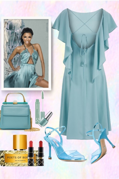 Blue cocktail dress- Modna kombinacija