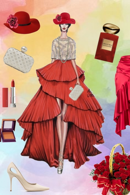 Red pleated skirt- Combinazione di moda
