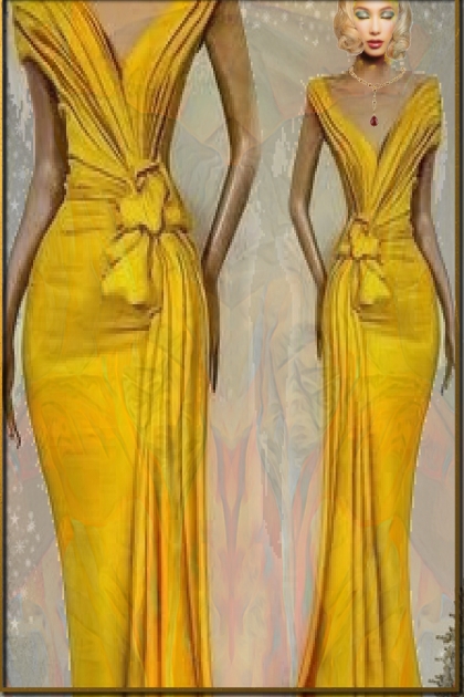 Golden yellow evening dress- Modna kombinacija