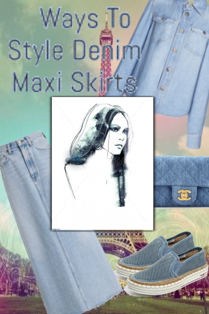 Denim maxi skirt- Модное сочетание