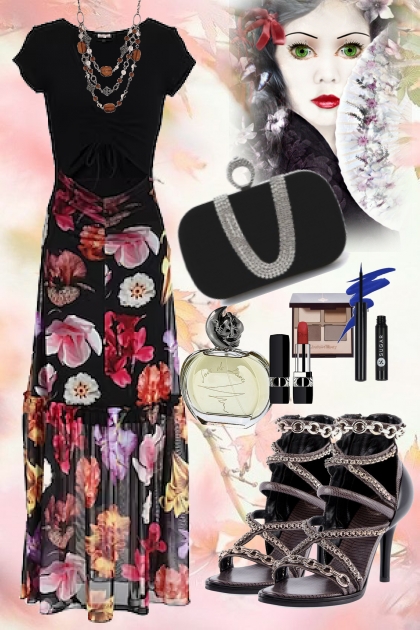 Evening dress with flower pattern- Combinaciónde moda