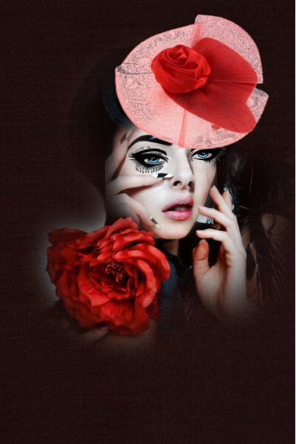 A hat with a red rose- Modna kombinacija