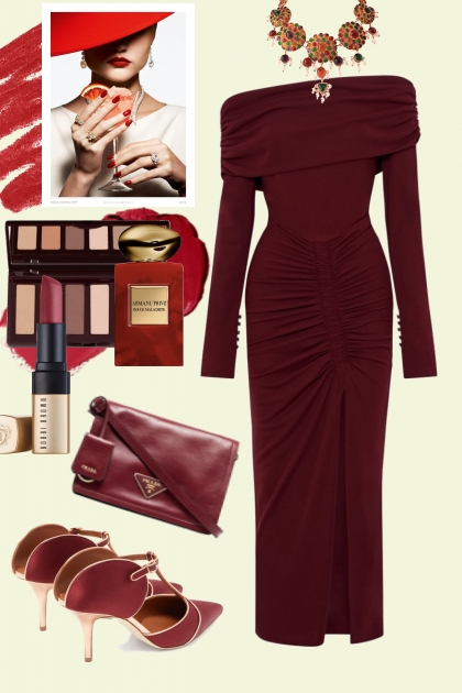 Wine red dress- Modna kombinacija