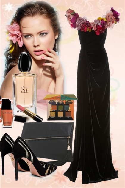 Velvet dress with roses- Combinaciónde moda
