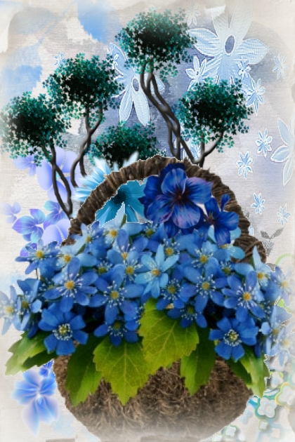 A basket of blue flowers