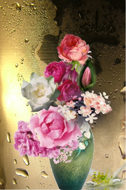 Flowers on the wet glass