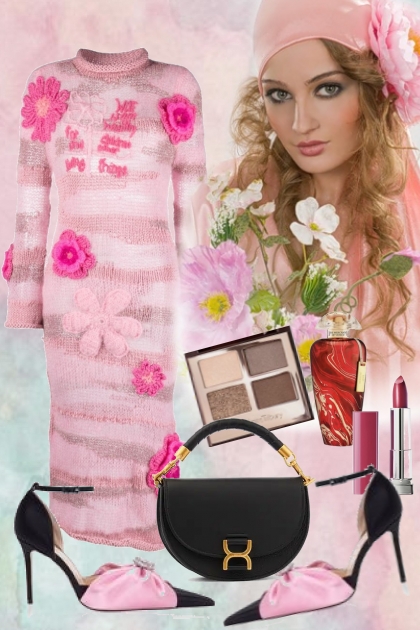 Pink flower dress- combinação de moda