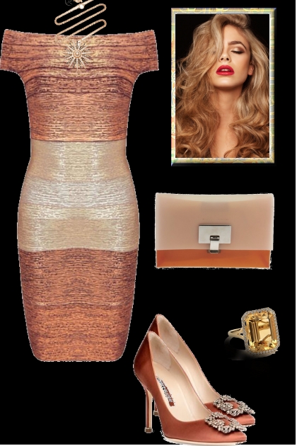 Bronze coloured outfit- combinação de moda