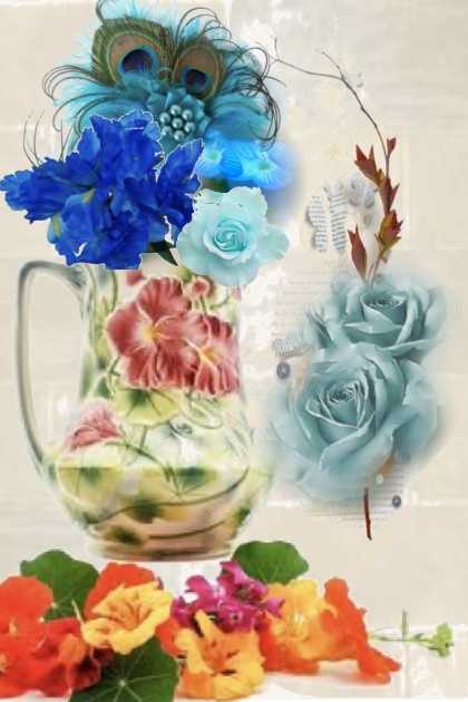 Blue bouquet in a jug- Modna kombinacija