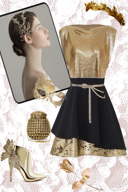 Golden cocktail dress- Modna kombinacija