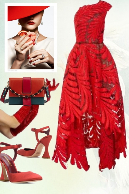 Red lace dress- 搭配