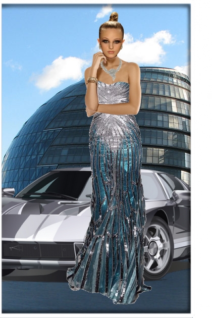 Silvery outfit and car- Modna kombinacija
