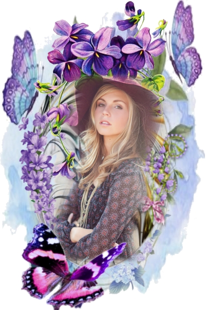 A portrait with flowers and butterflies- Combinaciónde moda