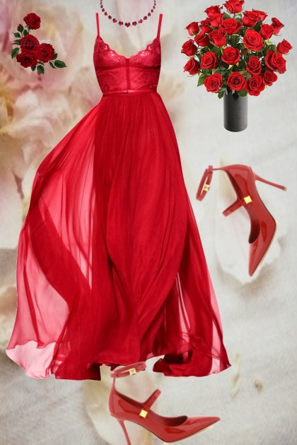 Bright red evening dress